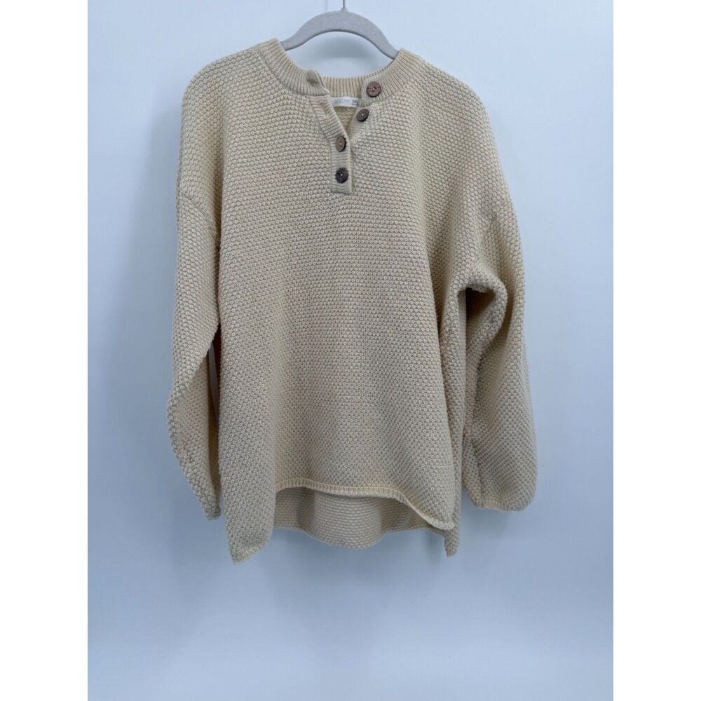 Park Adelyn Womens S Ivory Textured Knit Henley Sweater Button Pullover